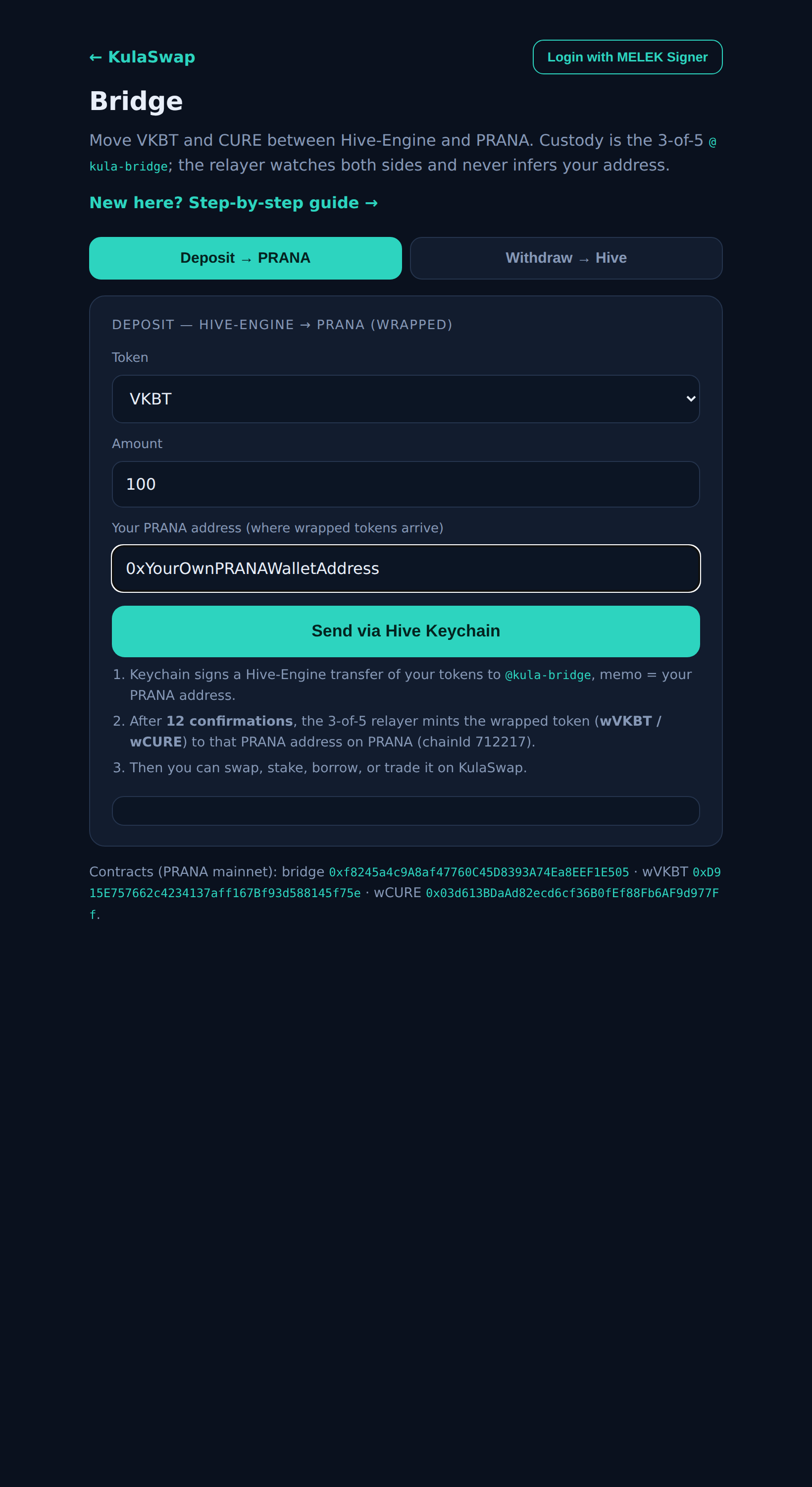Deposit form filled in