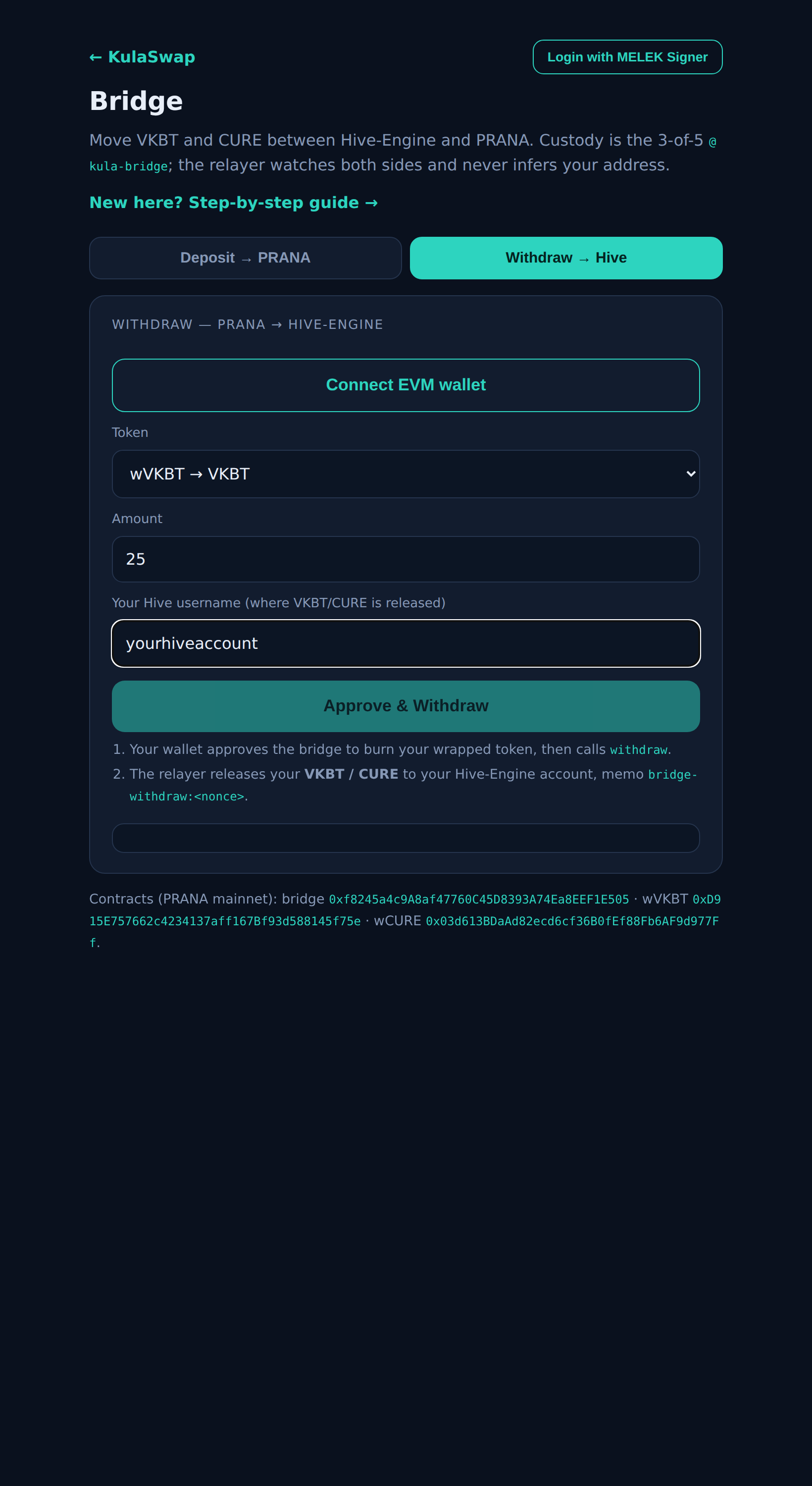 Withdraw form filled in